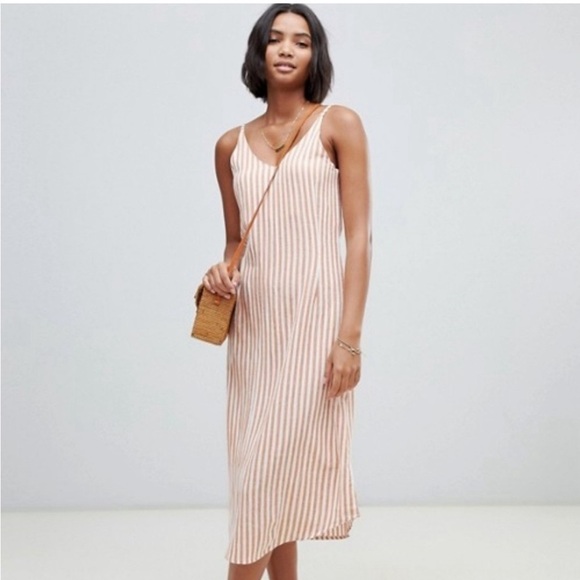 Zulu And Zephyr Revolve Rush Midi Dress Stripe Beachy Cotton Orange White Medium - Picture 3 of 13